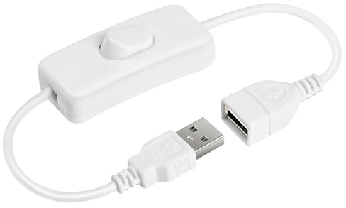 AXFEE USB-strömbrytarkabel, USB-omkopplare förlängningssladd, Usb-A hane till hona kabel med på/av-strömbrytare, USB-förlängningskabel för LED-skrivbord, körinspelare, fläkt, LED-remsor (vit)