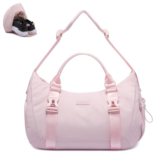 LOVEVOOK Sportväska för kvinnor och män, gymväska, fastsättning för yogamatta, sportväska med skofack, simväska liten, weekender resväska, handbagage, väska för gym, resor, yoga, bastu, Ljusrosa, 30L