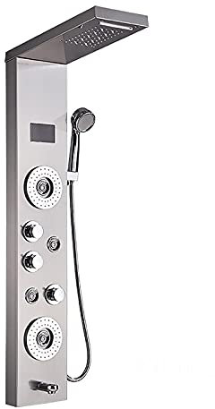 LED Shower Panel Tower System Digital Display Shower Column Thermostatic Shower Panel System, Shower System with Shower Head, Handheld Shower, Body Jets, Tub Spout,Brushed Nickel Interesting Life