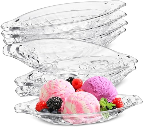 Aleker 8 Pack Banana Split Dishes,Ice Cream Acrylic Sundae Dish,Transparent Banana Split Boat Dinner Bowls,Perfect Beautiful Party Crystal Bowls for Desserts,Cupcakes,Yoghurt,Fruit,Snacks
