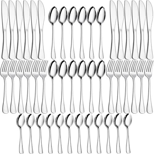 48 Pieces Cutlery Sets, Joeczo Stainless Steel Cutlery Set for 12 People, Cutlery Set Include 12 Forks, 12 Knives, 12 Spoons, 12 Teaspoons, Dishwasher Safe, Silverware Set for Home/Restaurant