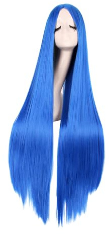 MapofBeauty 39 Pulgada/100 cm Monochrom Tallar Flequillo Largo Lacio Pelucas Alta-temperatura Fibras de Cosplay Traje Anime Pelucas (Brillante Azul)