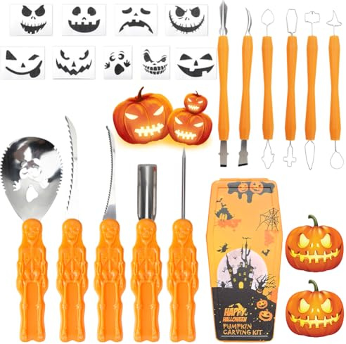 Peelanmall Pumpasnideriset 11 delar med förvaringslåda – professionell pumpakniv i rostfritt stål och snidsverktyg för halloween, (stil 2, set i 11 delar)