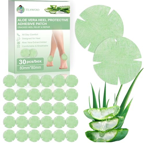 TEAWOO 30PCS Patented Aloe Vera Cracked Heel Treatment Patches, New Upgraded Cracked Heel Repair Bandage