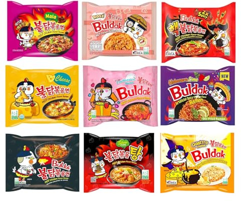Buldak Spicy Noodles Assorted Pack of 5 × 140g Halal | Korean Instant Ramen Multipack | Buldak Noodles Variety Pack | Spicy Korean Noodle Selection