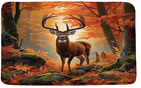 Felpudos Caza De Ciervos En La Cabaña De Otoño, Animales, Alces, Casa De Campo, Otoño Alfombra Baño Antideslizante Modernas Tapete Mascotas, para Ducha, Bañera, Terraza, 40x60cm