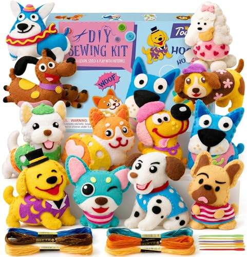 Toylink Kit Couture Enfant, Kit Créatif Bricolage Enfant avec 12 Diy Feutres & Aiguilles Couture en Plastique, Cadeau 5 6 7 8 9 10 Ans Fille Garçon