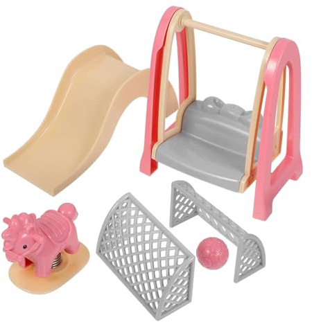 Veemoon Dollhouse Miniature Slide Swing Set with Rocking Horse and Football Goal, Doll House Accessories for ’s Playsets, Miniature Scene Prop for Dollhouse Décor and Room