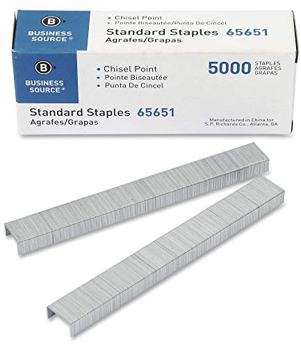 Business Source Chisel Point Standard Staples, 5/Pack (65651)