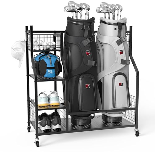 PLKOW Golf Bag Storage Garage Organizer, Extra Large Size Golf Bag Storage Stand and Golf Equipment Rack for Garage,Shed, Basement