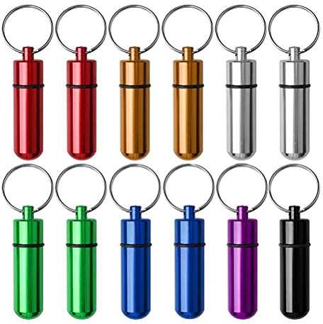 12 st pillerask nyckelring, Basicon mini aluminium pillerask nyckelring vattentät pillerask pillerask liten kapsel pillerask liten tablettlåda för resor