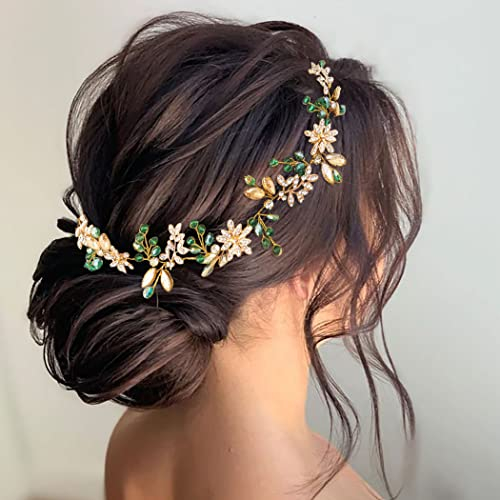 IYOU Kristall Braut Haar Ranken Strass Hochzeits Stirnband Blattperlen Kopfschmuck Abschlussball Party Haarschmuck für Bräute und Brautjungfer