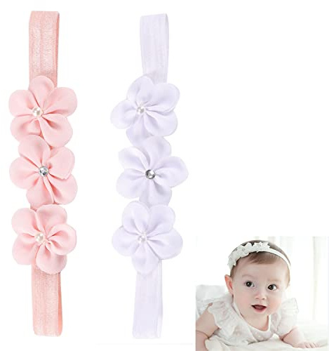 GNAUMORE Diadema Elástica Floral para Bebé, Diadema de Perlas para Recién Nacidos, Cinta para el Pelo para Niñas, Unisex, Negro, Floral, 1 Unidad, Mediano a Grande