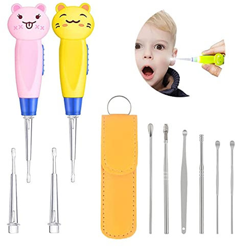 2 piezas Limpiador Orejass con Luz LED+ 6 piezas Limpiador de Oídos, Herramientas de Limpieza de Oídos, Kit de limpieza para oídos, Juego de Limpieza de Oídos, Ear Wax Removal