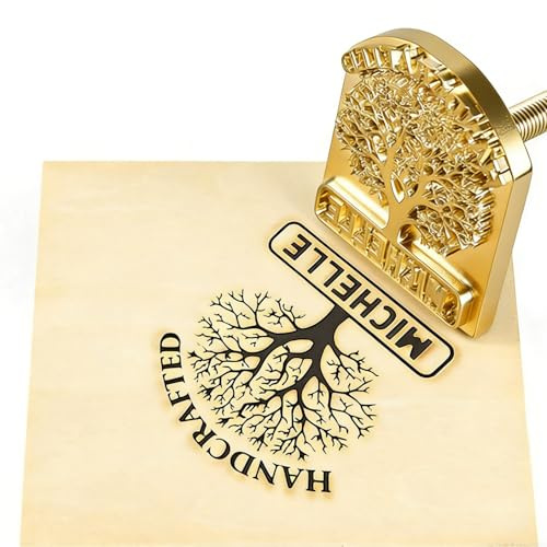 Marchio in legno con logo personalizzato, in pelle resistente, timbro per bruciatura personalizzato, regalo per padre, amici e marito (5 x 5 cm)