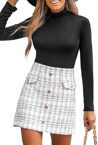 CUPSHE Jupe Femme en Tweed Taille Haute Coupe Trapèze Tissée Faux Boutons Devant Mini Jupe, blanc, XL