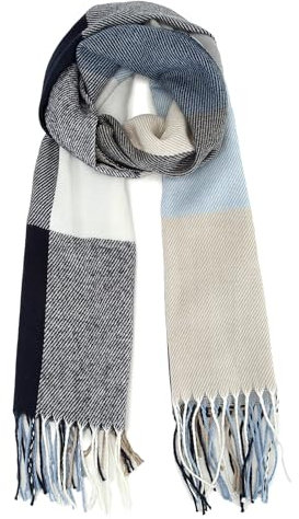 Miss Lulu Schal für Herren, kariert, Winter, warm, weich, Wolle, Schals mit Quaste, großes Schottenkaro, braun, L (Blau)