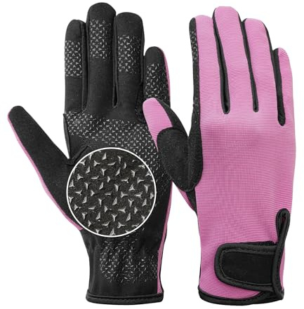 Kids Horse Riding Gloves Equestrian Anti Slip Children Horseback Bike Gardening Fishing Cycling Outdoor Activities Riding Gloves Girls Boys Youth Pink Size M