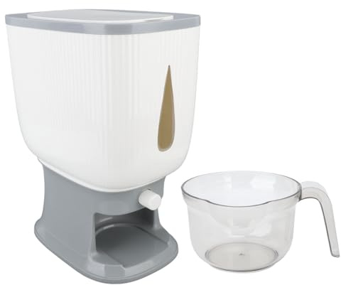 FOSA 10kg Home Rice Dispenser with Measuring Cup, Flour Container Stable Transparent Multipurpose Kitchen Grain Container Storage Rice Dispenser for Home Kitchen (Grey)