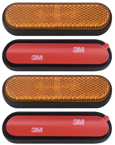 LEBOKJ 4 pièces 100 x 24 x 8mm catadioptre moto E4 Jaune arrière réflecteur Réflecteur autocollant Arrière A-utocollant Réflecteur Oeil de Chat pour moto vélo scooter a-utocollant arrière E4