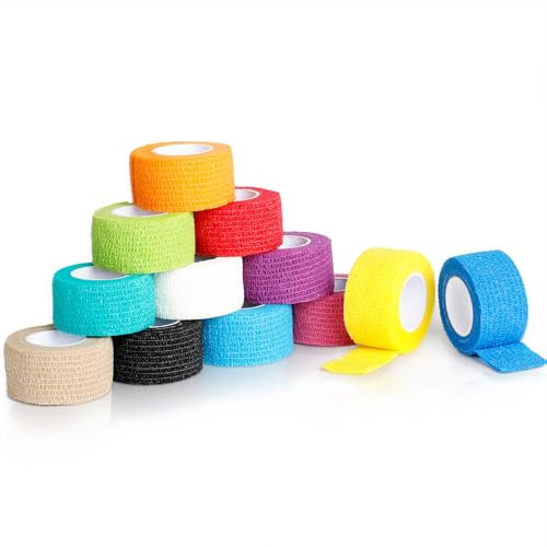 AiQInu 12 Rollen Selbstklebender Verband, 2.5cm x 4.5m, Hypoallergen, Atmungsaktiv, Fixierbinde, Elastische Bandage, Selbstklebende Elastische Binden, für Katze, Hund, Pferd Bein Klebeverband
