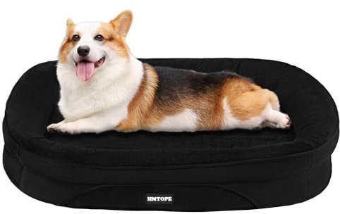 HMTOPE Orthopädisches Hundebett, Hundesofa, Vierseitiges Nackenrolle Kissen, rutschfeste Unterseite Hundekorb, Abnehmbar und Waschbar, Kleine Hunde, Mittelgroße Hunde, 90 x 71 x 15 cm, Schwarz
