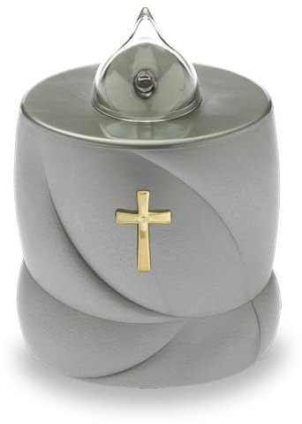 AROBA Bougie funéraire LED - Effet vacillant - Longue durée de combustion jusqu'à 200 jours - Bougie de cimetière réutilisable - Croix argentée