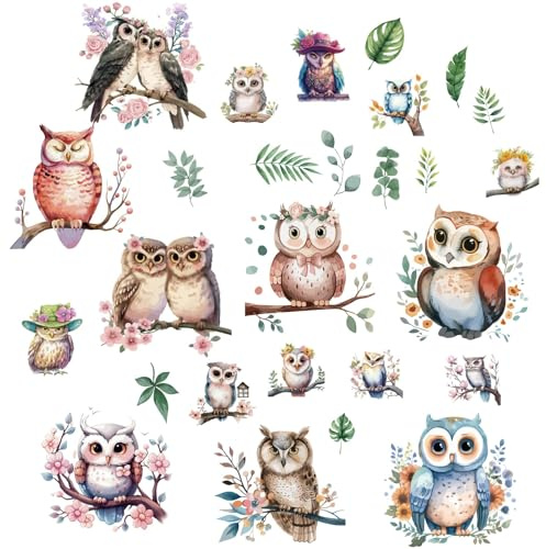 CRASPIRE 8 Sheets Owl Window Sticker Large Flower Branch Leaves Plants