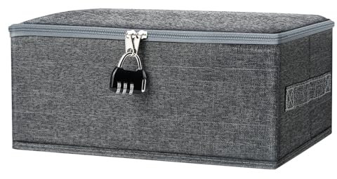 Humtudeit Scatola con serratura, scatola con coperchio, in tessuto, scatole richiudibili, cassaforte per caramelle, scatola con serratura per vestiti, giocattoli (30 x 20 x 14 cm)