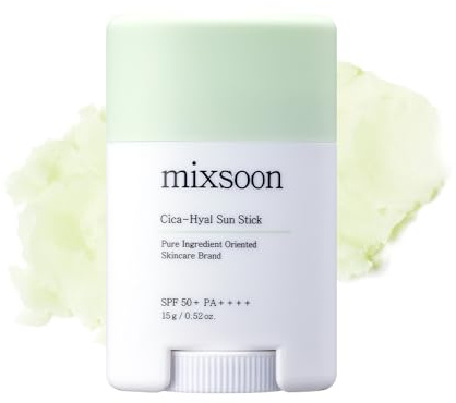 mixsoon Cica-Hyal Sun Stick SPF 50+ PA++++ 15 g, lenisce e protegge la pelle sensibile con 3 acidi ialuronici, senza grassi, formula a prova di reef, per la massima protezione solare.