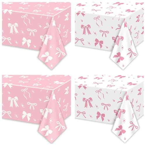 4 pezzi rosa fiocco decorazioni compleanno 130 x 220 cm bianco e rosa archi tovaglia per ragazze compleanno decorazioni baby doccia forniture