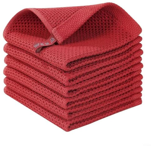 Toallas de cocina de microfibra gofre, trapos de limpieza altamente absorbentes para limpieza y polvo de derrames sin esfuerzo (rojo)
