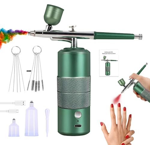 Kit aerografo con compressore, kit aerografo portatile, kit di ricarica USB, kit di spruzzatore per vernice modello di vernice, kit aerografo per unghie senza fili verde, aerografo a pressione