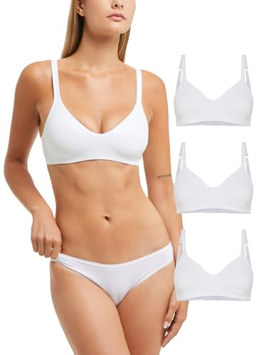 POMPEA 3 Pezzi Reggiseno Senza Ferretto in Cotone, Brassiere Morbida ed Elastica con Coppe Preformate