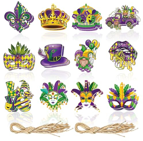WOUYTPE 24 Pezzi Ornamenti Pendenti per Carnevale, Decorazioni per Feste Mardi Gras, Maschera da Ballo Decorazione, da Utilizzare per Decorare Feste di Carnevale, Balli in Maschera ed Eventi Simili