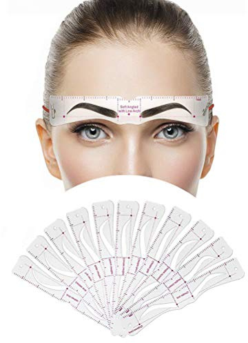 Reusable PEVA Eyebrow Stencil Kit with 12 Elegant Shapes, Forehead Strap & Soft- Template for Precise, Brow Shaping