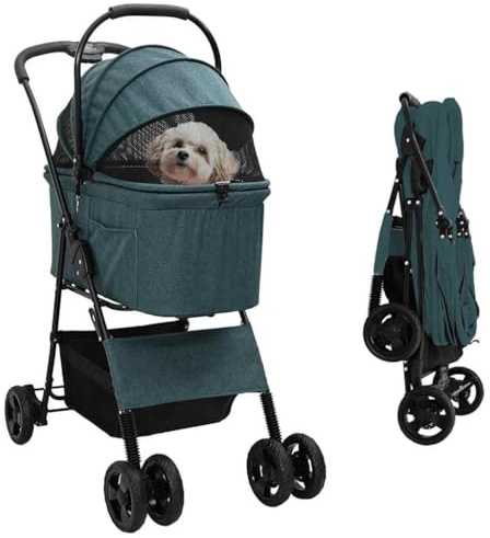 Passeggino pieghevole per cani e gatti, colore verde, 81 x 47 x 99 cm, tessuto Oxford 600D, passeggino per gatti di piccola taglia