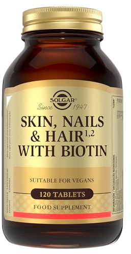 Solgar Pelo, Piel y Uñas con Biotina 120 comprimidos | Cabello fuerte con brillo y volumen, piel firme, uñas resistentes | Formato ahorro