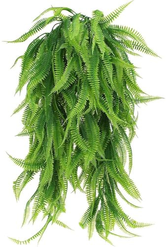 DXLing 2 Piezas Falsa Plantas Artificiales Faux Colgante Boston Helechos Flores Vine Plantas de Plástico Plantas Colgantes Hiedra Artificiales para Interior o Exterior Balcon Puerta Valla Jardín