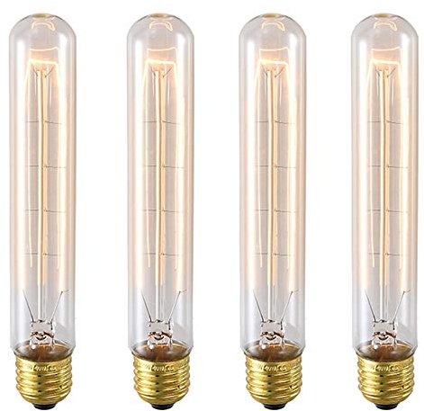 E26 40W Vintage Light Bulb T9/T185 Antique Filament Lamp T10/T30 Long Tubular Bulb Retro Amber Incandescent Light for Chandelier Pendant Industrial Hanging Light 2200K Warm White AC 110V Pack of 4