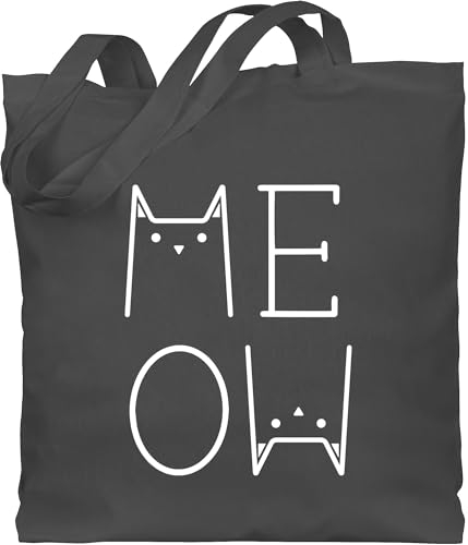 Shirtracer Baumwolltasche - Katzenbesitzer Geschenk Katze - MEOW weiß - Unisize - Dunkelgrau - katzenbeutel schulter beutel mit katzen cat lover stoffbeutel katzentasche katzengeschenke katzenmotiv