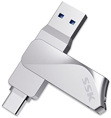 SSK 64GB USB C Flash Drive up to 200MB/s Dual Drive 2 in 1 OTG USB A 3.2 Gen 1+ Type C Memory Stick Thumb Drive, Thunderbolt Pendrive Transfer Speed Photo Stick for Android Phones/Tablets/Mac/Laptop