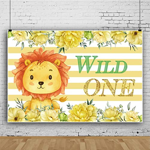 Ttincceer 300x250cm Wild One telón de Fondo de Dibujos Animados león Flor fotografía Fondo Amarillo Blanco Rayas Fondo bebé Ducha fotografía telón de Fondo Prop Foto Estudio Cabina Prop