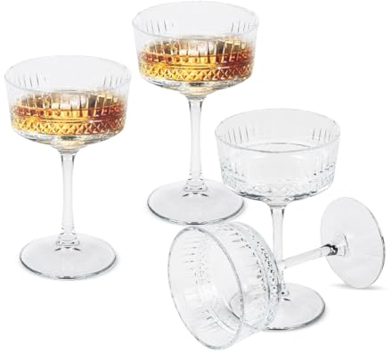 SECEN London Vintage Coupe Glasses Set of 4, 260 CC, 8 3/4 oz,Champagne Wine Glasses,Cocktail, Martini, Long Stem Glassware, Perfect for Parties Gifts, Housewarming Weddings, Christmas