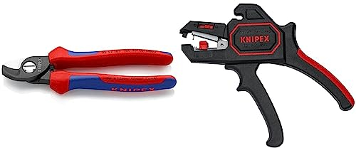 Knipex Kabelschere brüniert, mit Mehrkomponenten-Hüllen 165 mm 95 12 165 & 12 62 180 Automatische Abisolierzange 180 mm, Schwarz