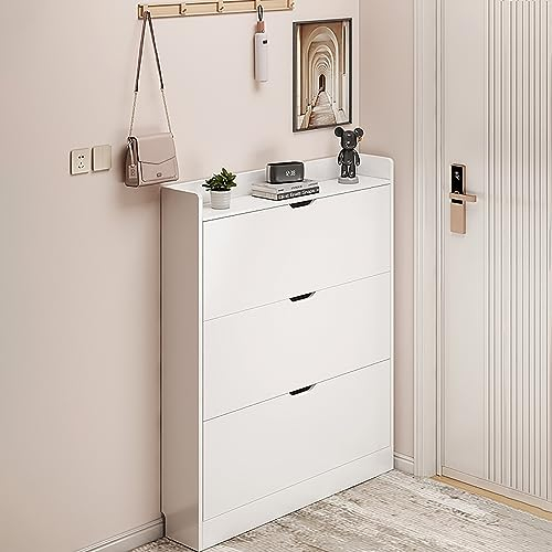 Schuhschrank Mit Klappen, Schuhregal Schuhkipper Schmal, Schuhschrank Weiss, Schuhablage Verstellbar, Anti-Kipp-Vorrichtung Für Eingangsbereich, Flur (Weiß) (Size : 80 * 17 * 120cm)