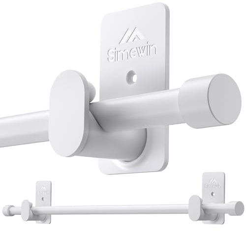 SIMEWIN Curtain Rods No Drilling for Windows 30 to 45 Inches, 5/8 Inch Diameter No Drill Small Curtain Rod Set with 3M Adhesive Brackets, White