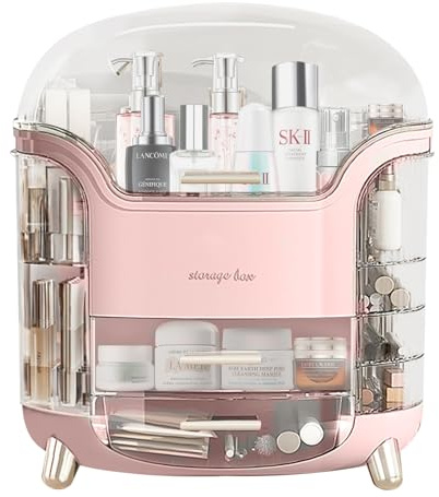 Makeup Storage Organiser with Clear Lid, Skincare Cosmetic Organiser Pink | Beauty Holder Skin Care Organisers for Bathroom, DressingTable Organiser Dustproof Waterproof
