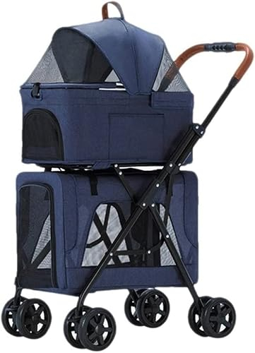 Hundebuggy Doppel-Katzen-Hundebuggys Haustierbuggy für 2 Hunde/Katzen Faltbarer doppelschichtiger Haustier-Trolley-Kinderwagen Ideal für Zwillinge oder mehrere Atmungsaktive Reisen