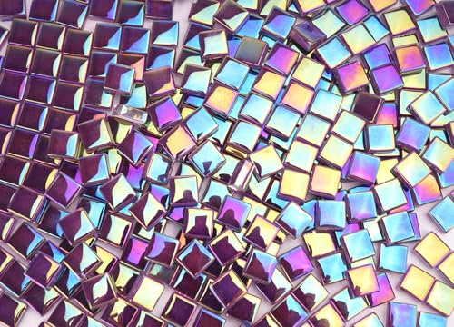 CHICSHIS 0.66lbs Iridescent Mosaic Tiles for Crafts, 330pcs Mini Square Crystal Glass Tiles for Mosaic Making Projects, 3/8 Stained Glass Mosaic Pieces for DIY Mosaic, Purple Tiles for Glass Art